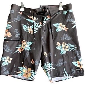 O'Neal Hyperfreak Board Shorts Mens 33 Grey Tigers Hula & Girls Print